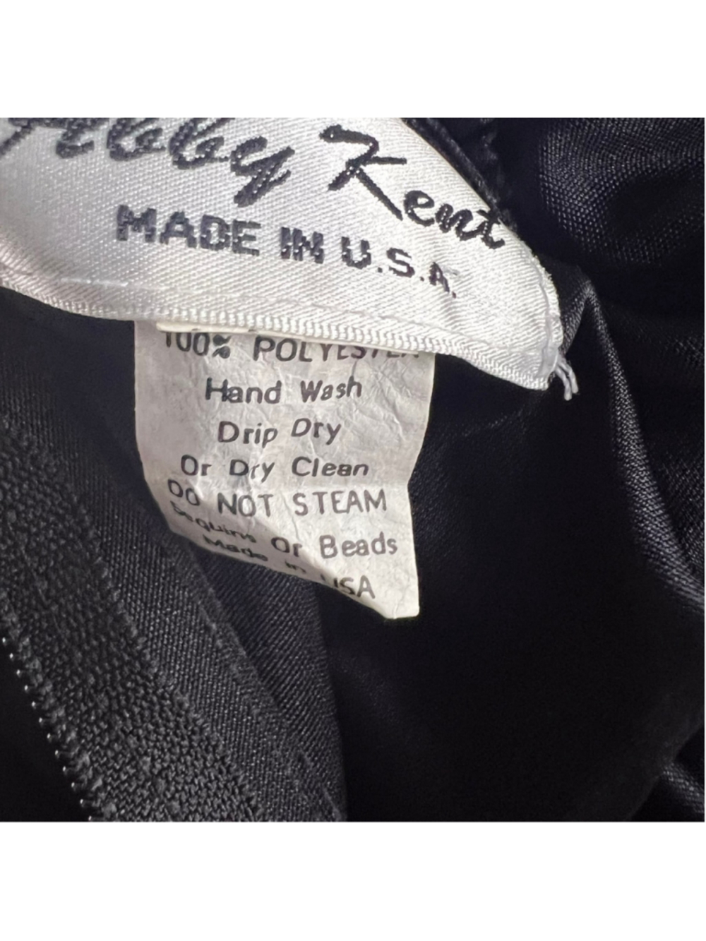 Vintage Abby Kent Black Beaded Illusion Midi Dress Ruched Gothic Glam USA M - Picture 7 of 11